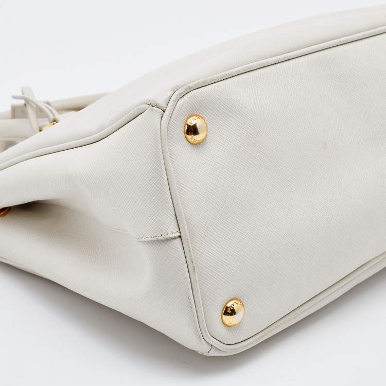 Pre Owned Prada White Saffiano Leather Medium Galleria Double Zip Tote
