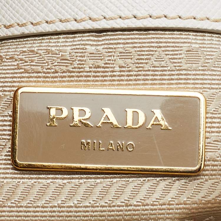 Pre Owned Prada White Saffiano Leather Medium Galleria Double Zip Tote