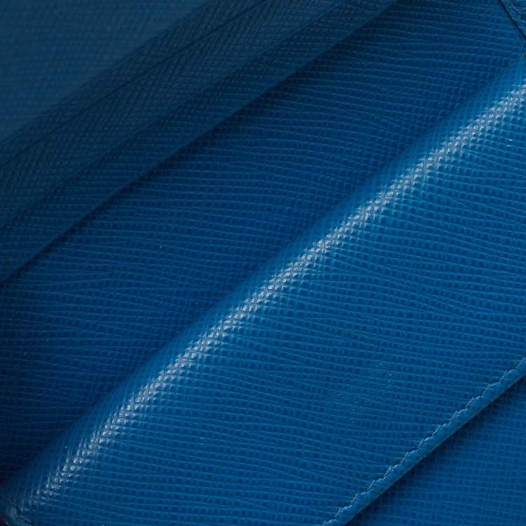 Pre Owned Prada Blue Saffiano Leather Bifold Compact Wallet