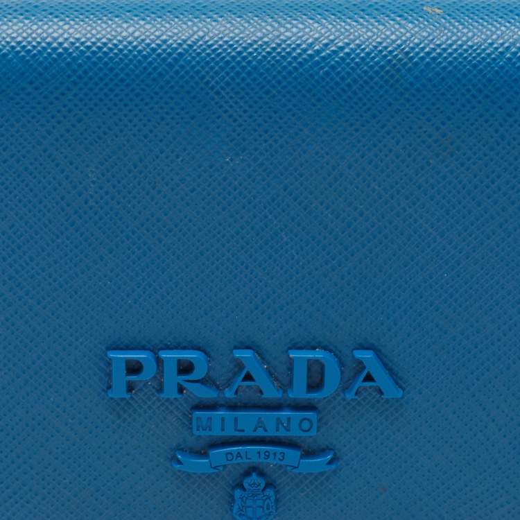 Pre Owned Prada Blue Saffiano Leather Bifold Compact Wallet
