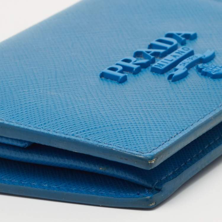 Pre Owned Prada Blue Saffiano Leather Bifold Compact Wallet