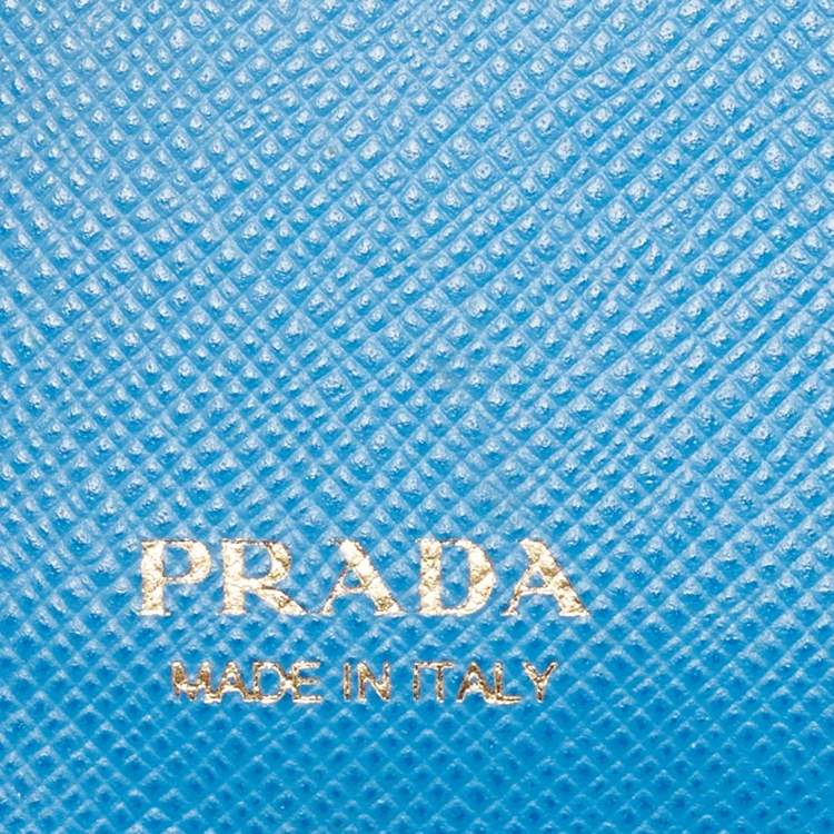 Pre Owned Prada Blue Saffiano Leather Bifold Compact Wallet