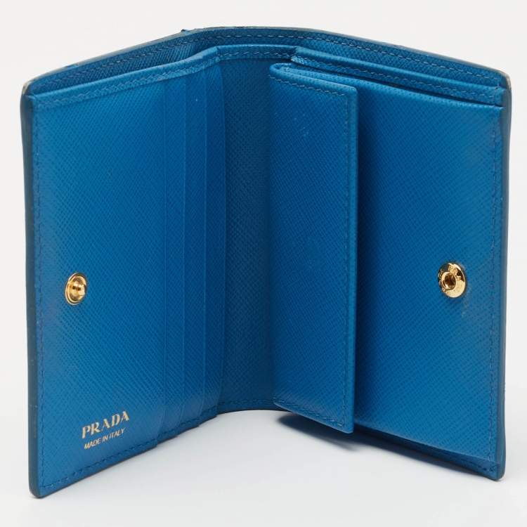 Pre Owned Prada Blue Saffiano Leather Bifold Compact Wallet