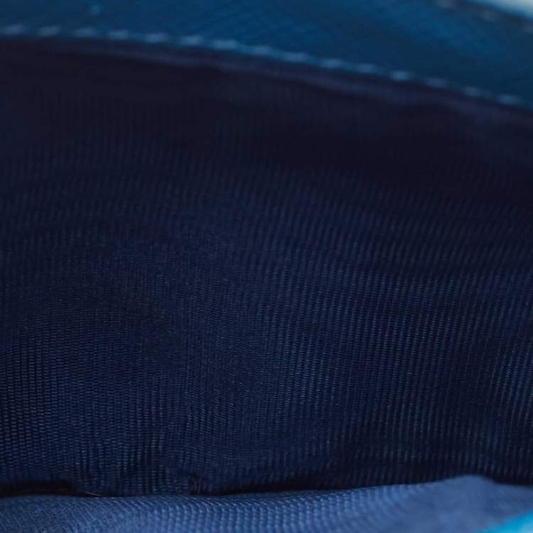 Pre Owned Prada Blue Saffiano Leather Bifold Compact Wallet