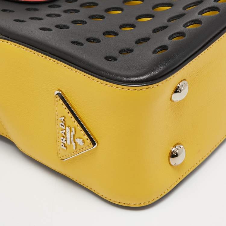 Pre Owned Prada Tri Color Perforated Leather City Fori Chain Bag