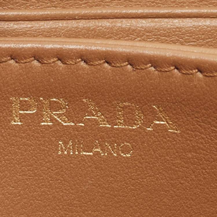 Pre Owned Prada Brown Leather Zip Around Compact Wallet
