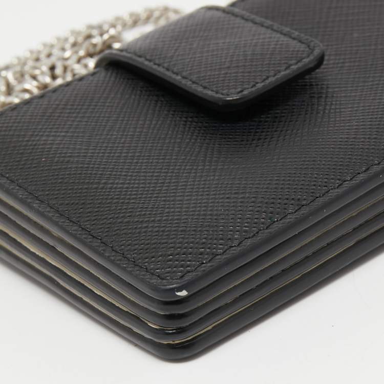 مملوكة مسبقًا Prada Black/White Saffiano Leather Card Case with Chain