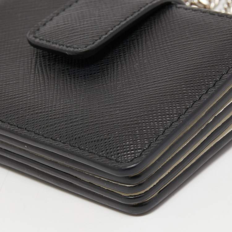 مملوكة مسبقًا Prada Black/White Saffiano Leather Card Case with Chain