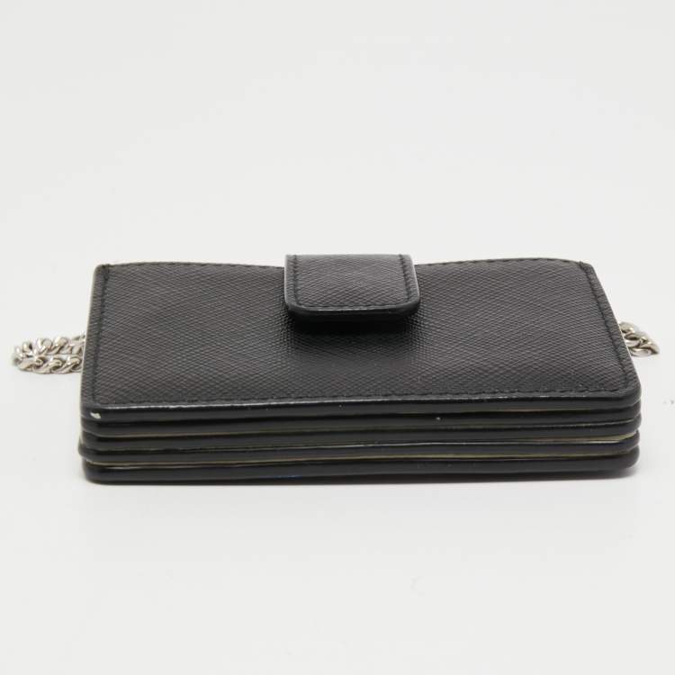 مملوكة مسبقًا Prada Black/White Saffiano Leather Card Case with Chain