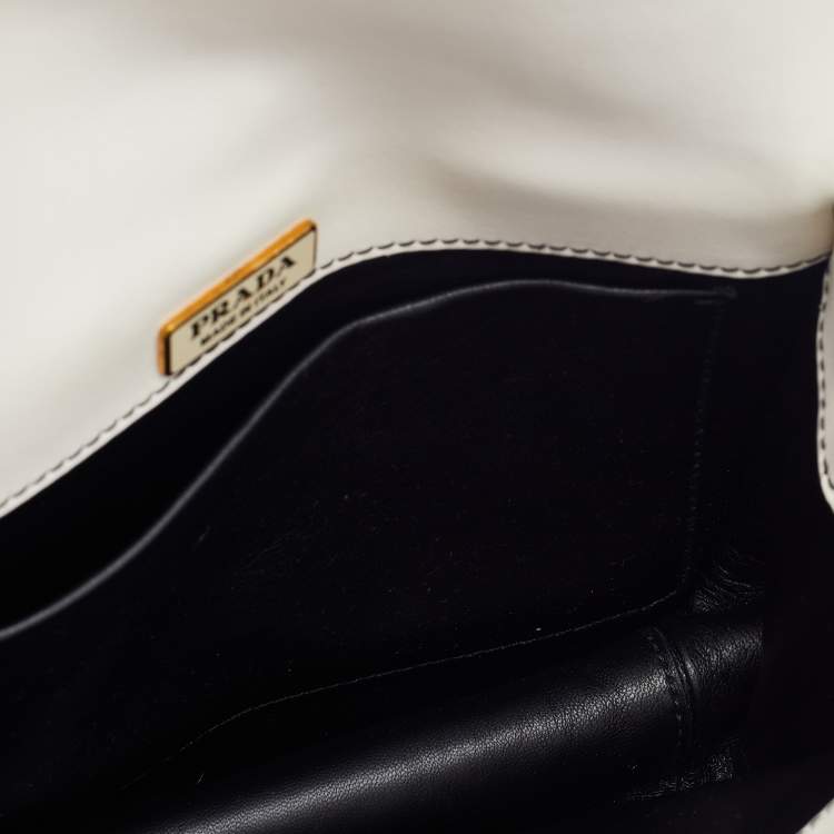 Pre Owned Prada White/Black Leather City Calf Pionnière Saddle Bag