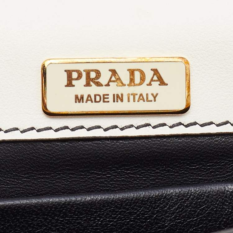 Pre Owned Prada White/Black Leather City Calf Pionnière Saddle Bag