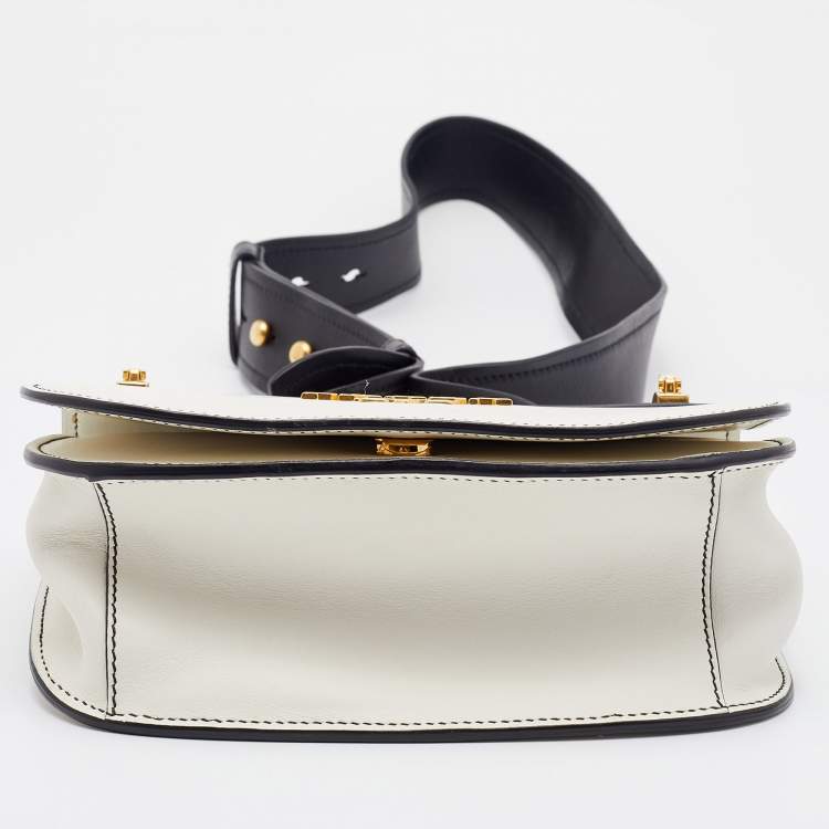 Pre Owned Prada White/Black Leather City Calf Pionnière Saddle Bag