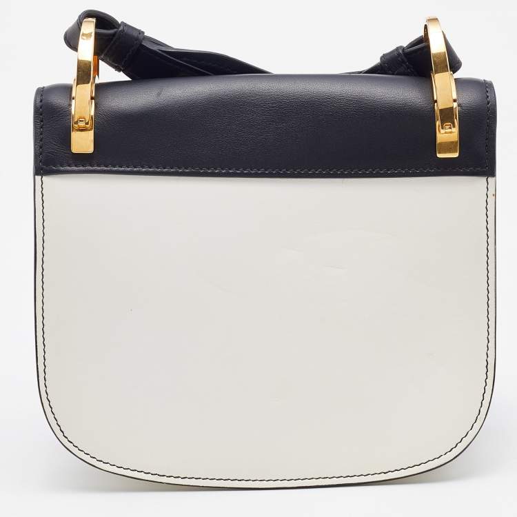 Pre Owned Prada White/Black Leather City Calf Pionnière Saddle Bag