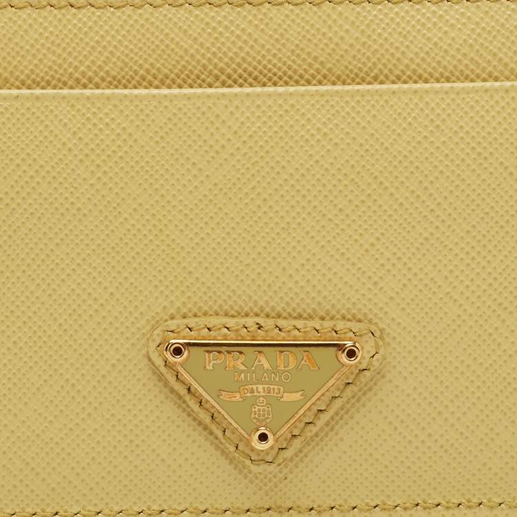 Pre Owned Prada Light Yellow Saffiano Metal Leather Card Holder