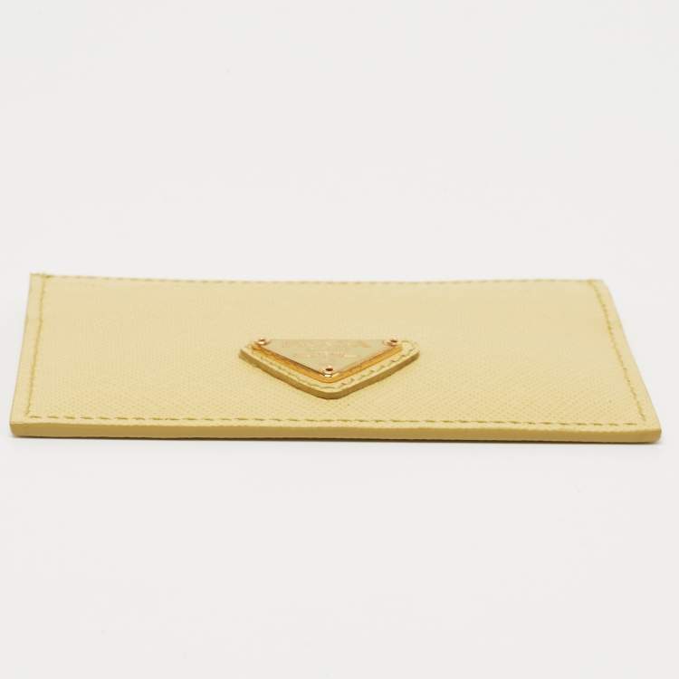 Pre Owned Prada Light Yellow Saffiano Metal Leather Card Holder