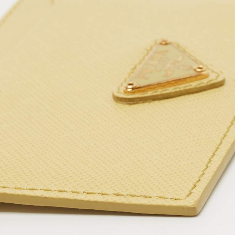 Pre Owned Prada Light Yellow Saffiano Metal Leather Card Holder