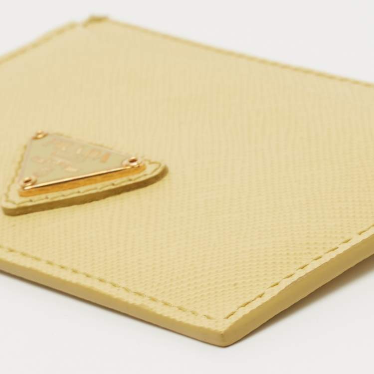 Pre Owned Prada Light Yellow Saffiano Metal Leather Card Holder