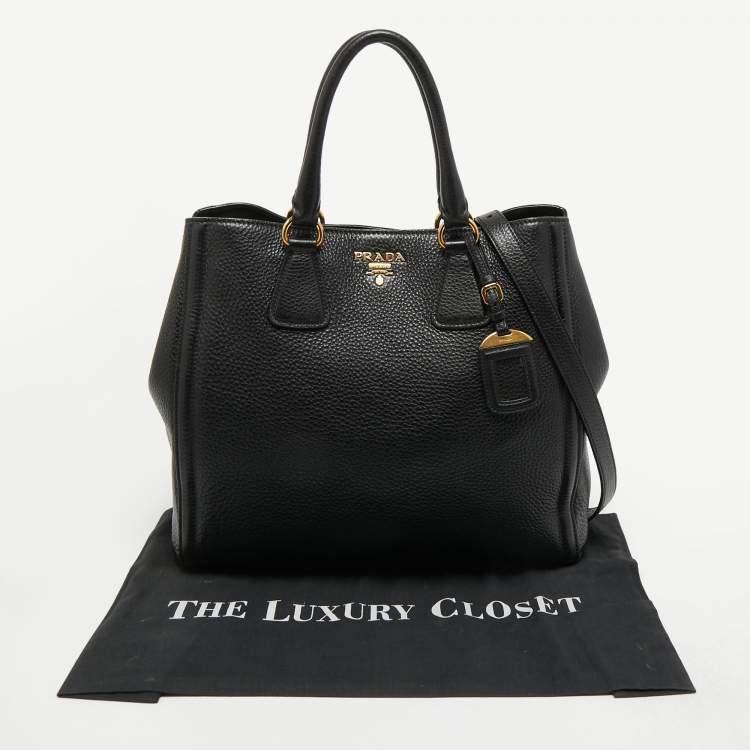Pre Owned Prada Black Vitello Daino Leather Tote
