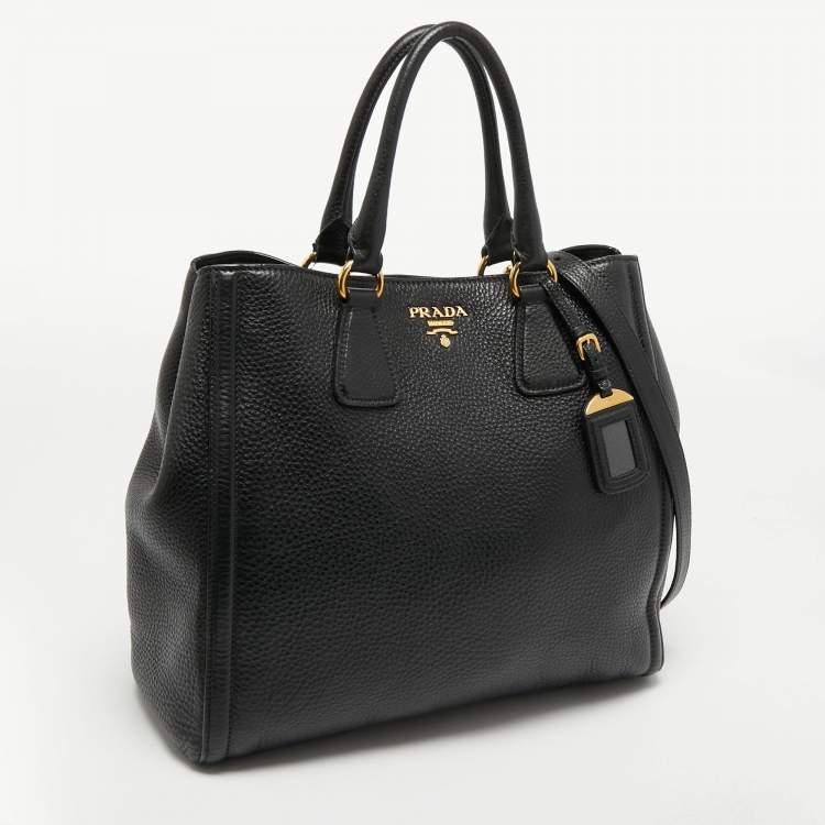 Pre Owned Prada Black Vitello Daino Leather Tote