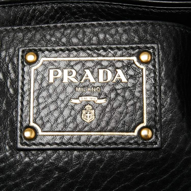Pre Owned Prada Black Vitello Daino Leather Tote