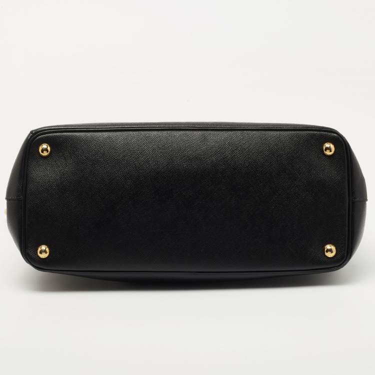 Pre Owned Prada Black Saffiano Lux Leather Medium Double Zip Tote
