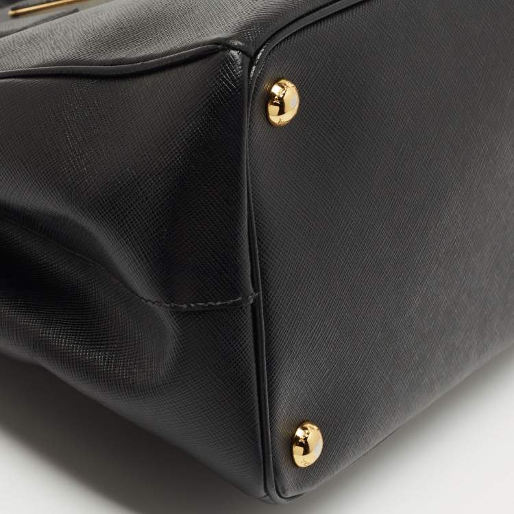 Pre Owned Prada Black Saffiano Lux Leather Medium Double Zip Tote