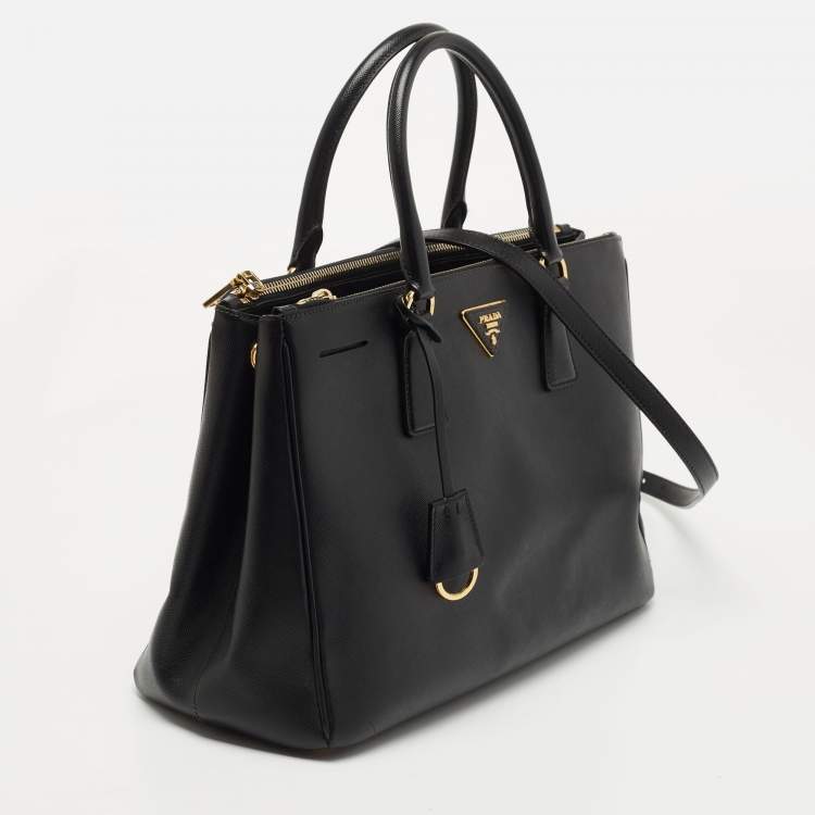 Pre Owned Prada Black Saffiano Lux Leather Medium Double Zip Tote