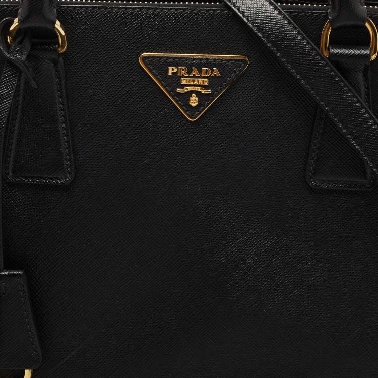 Pre Owned Prada Black Saffiano Lux Leather Medium Double Zip Tote