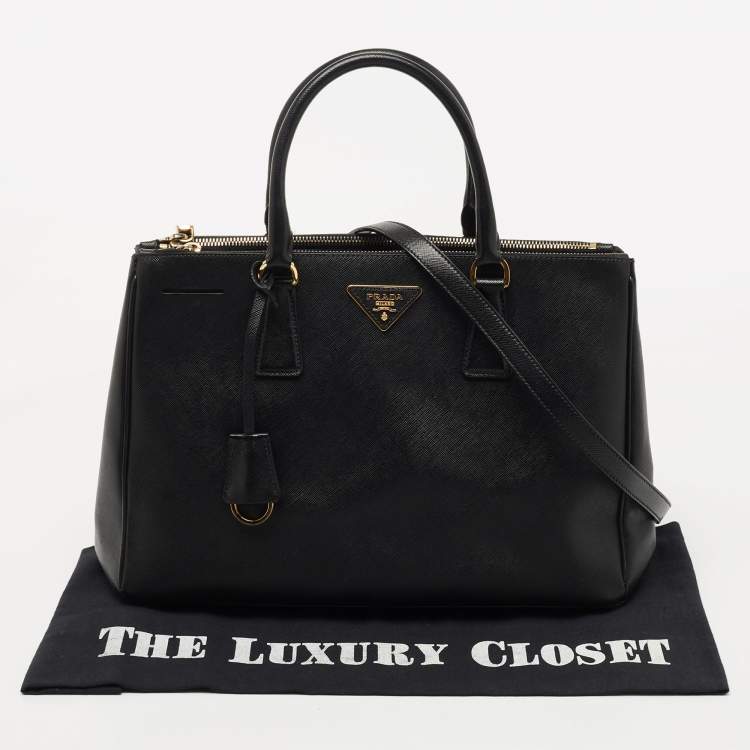 Pre Owned Prada Black Saffiano Lux Leather Medium Double Zip Tote