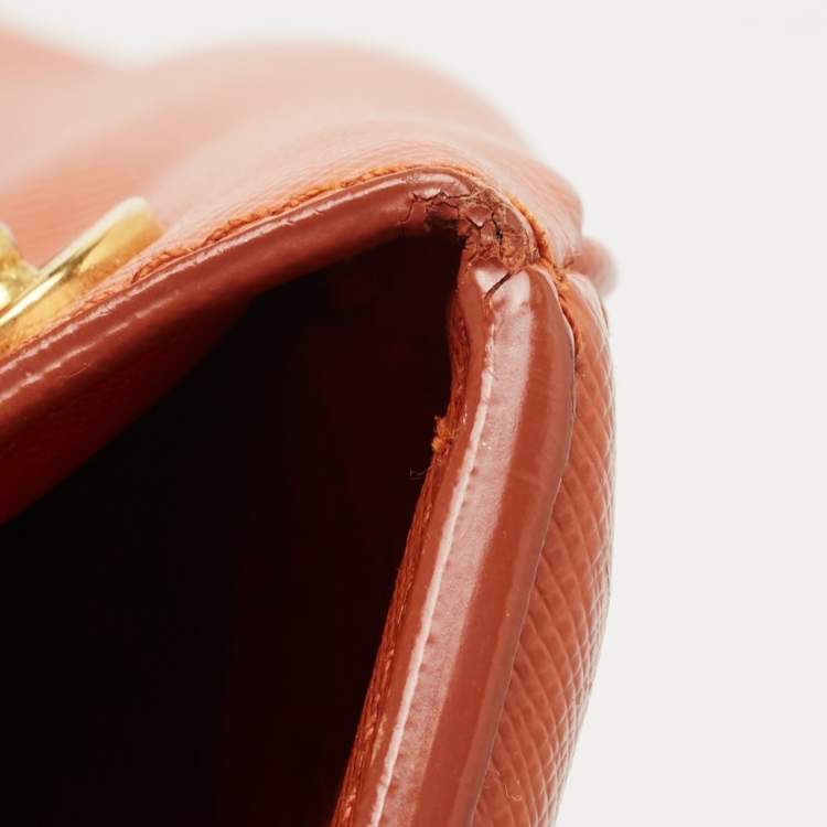 Pre Owned Prada Orange Saffiano Lux Leather Parabole Tote