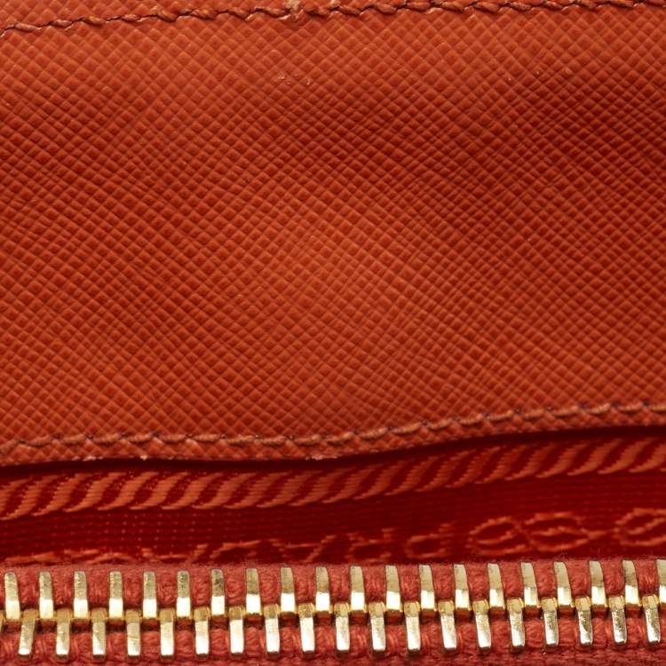 Pre Owned Prada Orange Saffiano Lux Leather Parabole Tote