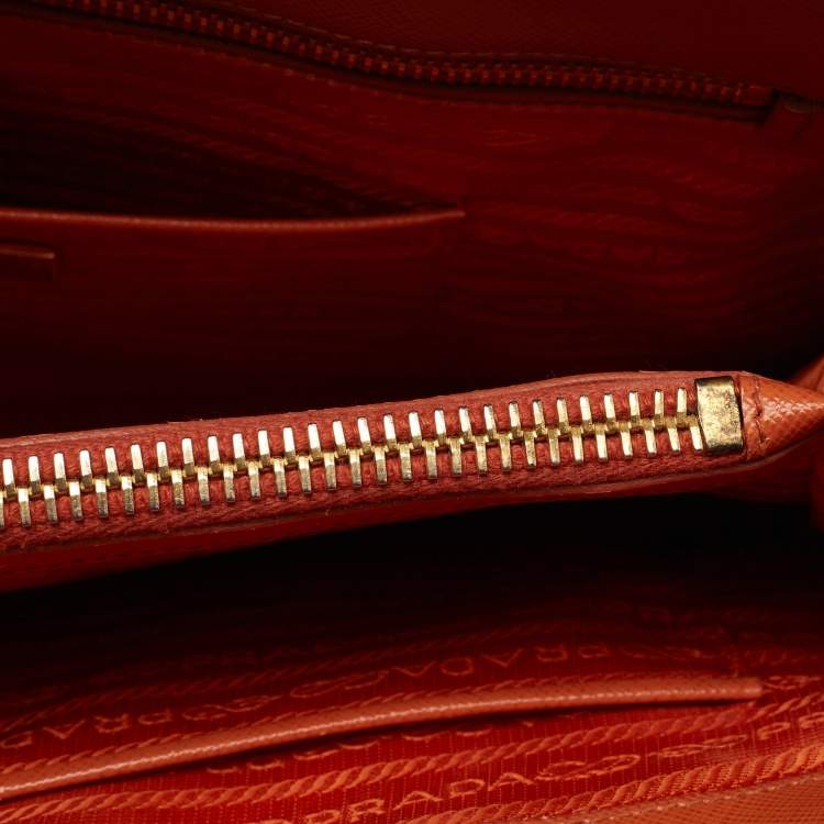 Pre Owned Prada Orange Saffiano Lux Leather Parabole Tote