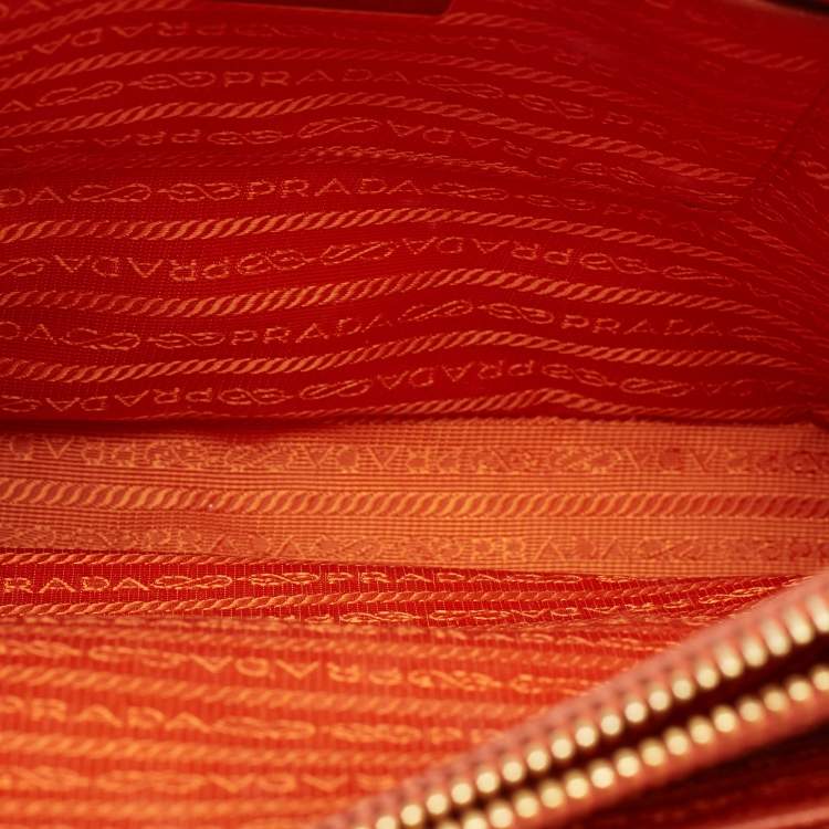 Pre Owned Prada Orange Saffiano Lux Leather Parabole Tote