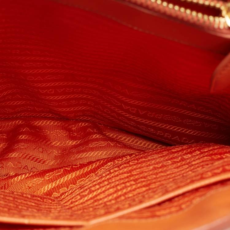 Pre Owned Prada Orange Saffiano Lux Leather Parabole Tote