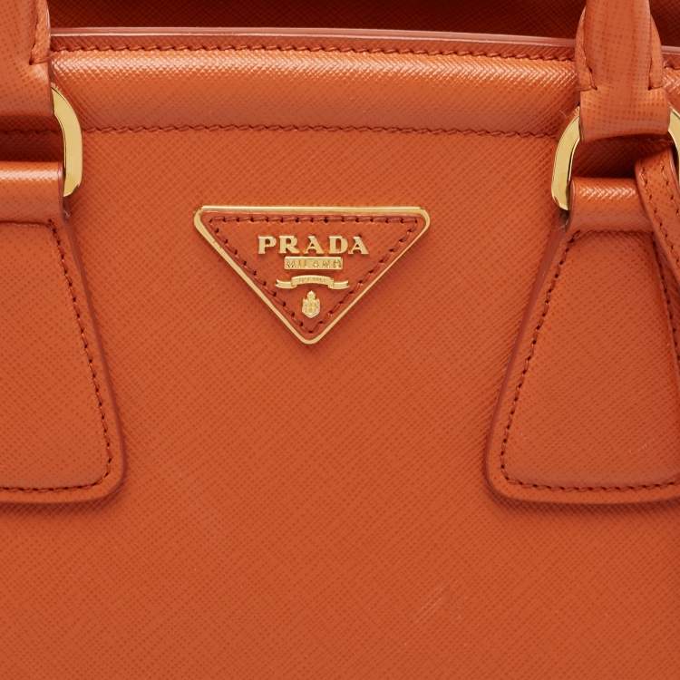 Pre Owned Prada Orange Saffiano Lux Leather Parabole Tote