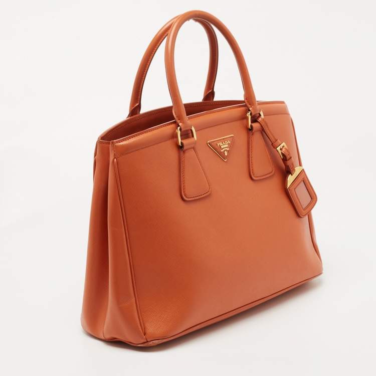Pre Owned Prada Orange Saffiano Lux Leather Parabole Tote