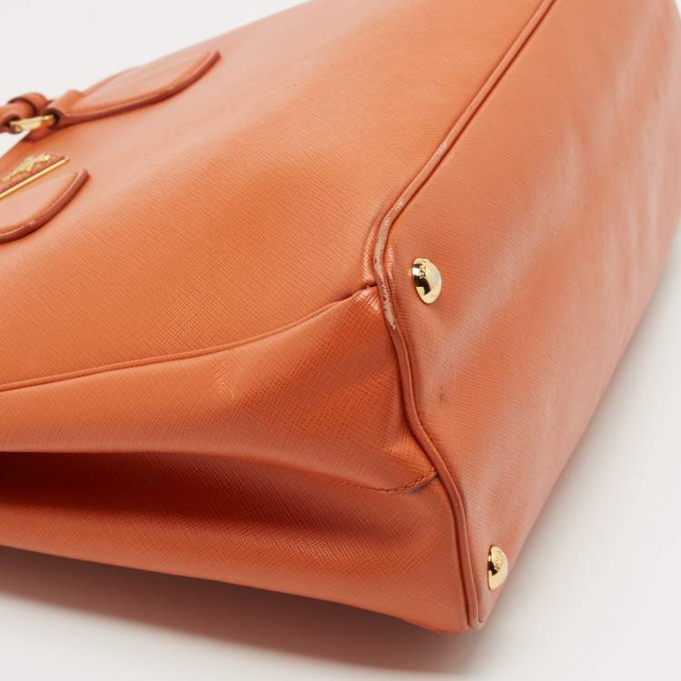 Pre Owned Prada Orange Saffiano Lux Leather Parabole Tote