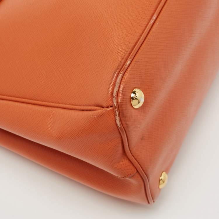 Pre Owned Prada Orange Saffiano Lux Leather Parabole Tote