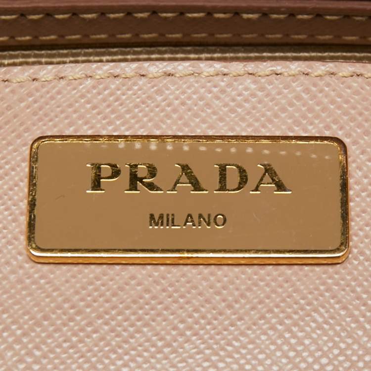 Pre Owned Prada Pink Saffiano Lux Leather Medium Double Zip Tote