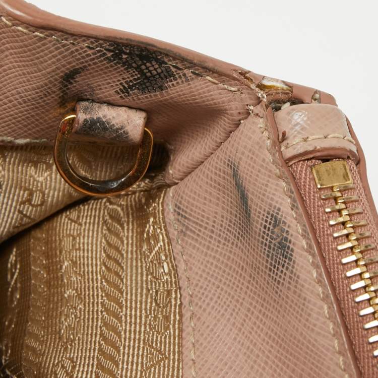 Pre Owned Prada Pink Saffiano Lux Leather Medium Double Zip Tote