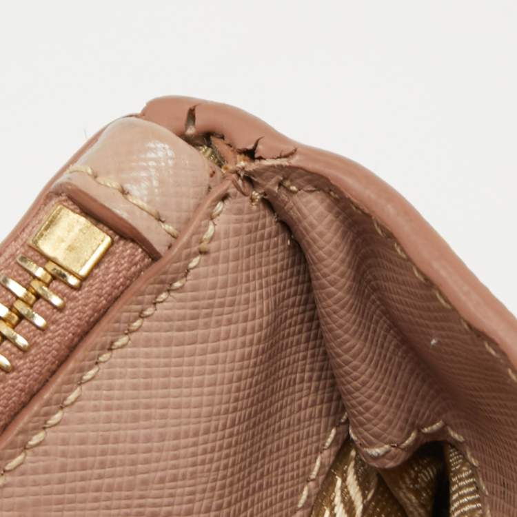 Pre Owned Prada Pink Saffiano Lux Leather Medium Double Zip Tote