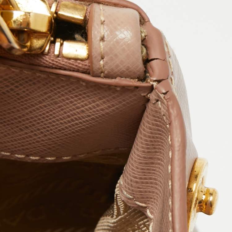 Pre Owned Prada Pink Saffiano Lux Leather Medium Double Zip Tote