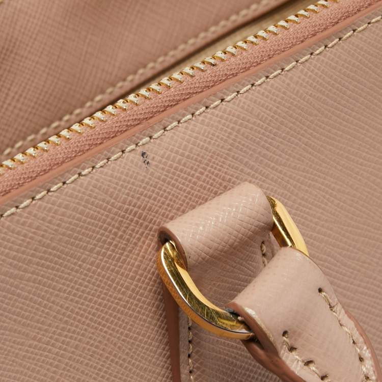 Pre Owned Prada Pink Saffiano Lux Leather Medium Double Zip Tote