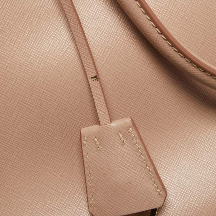 Pre Owned Prada Pink Saffiano Lux Leather Medium Double Zip Tote