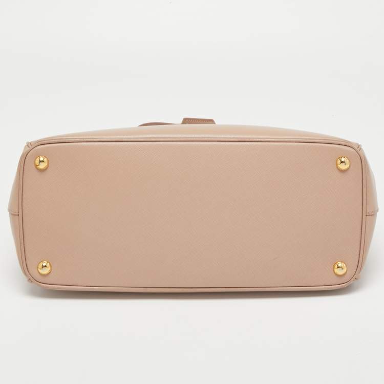 Pre Owned Prada Pink Saffiano Lux Leather Medium Double Zip Tote