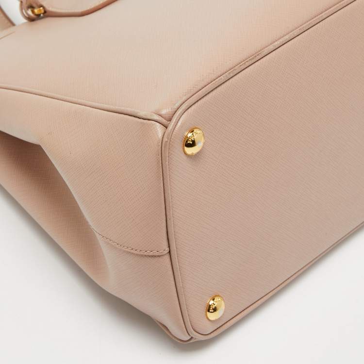 Pre Owned Prada Pink Saffiano Lux Leather Medium Double Zip Tote