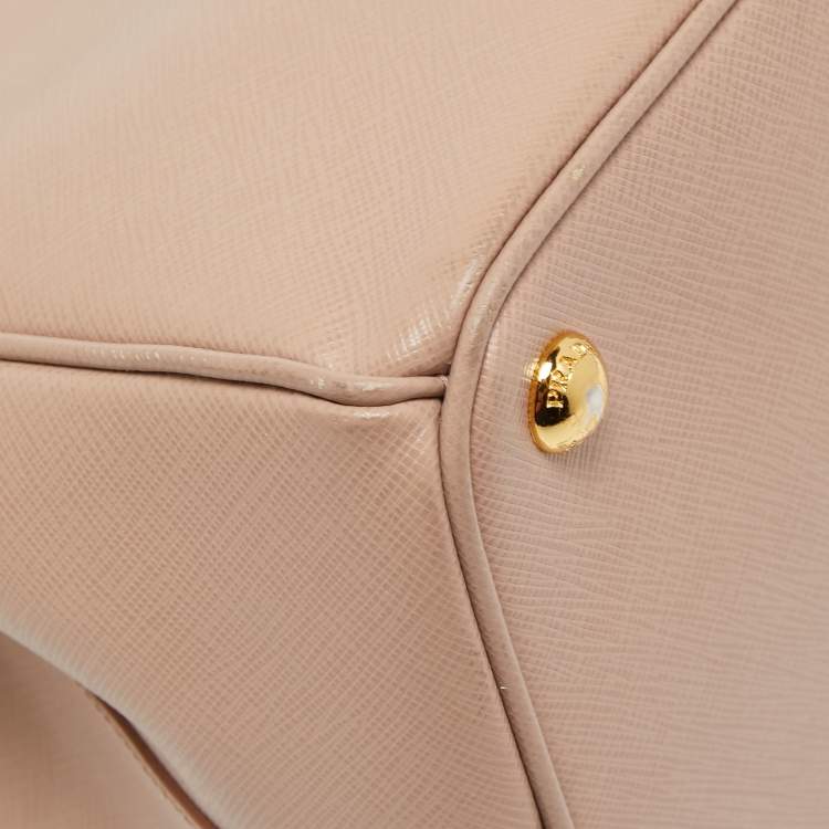 Pre Owned Prada Pink Saffiano Lux Leather Medium Double Zip Tote