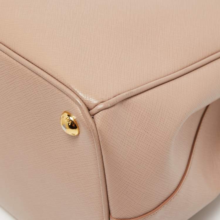 Pre Owned Prada Pink Saffiano Lux Leather Medium Double Zip Tote