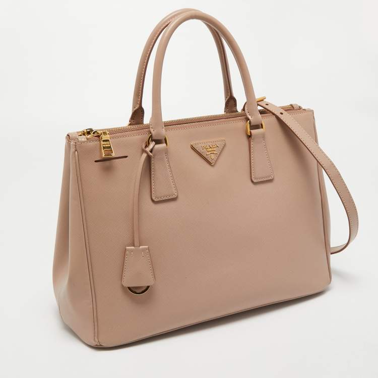 Pre Owned Prada Pink Saffiano Lux Leather Medium Double Zip Tote