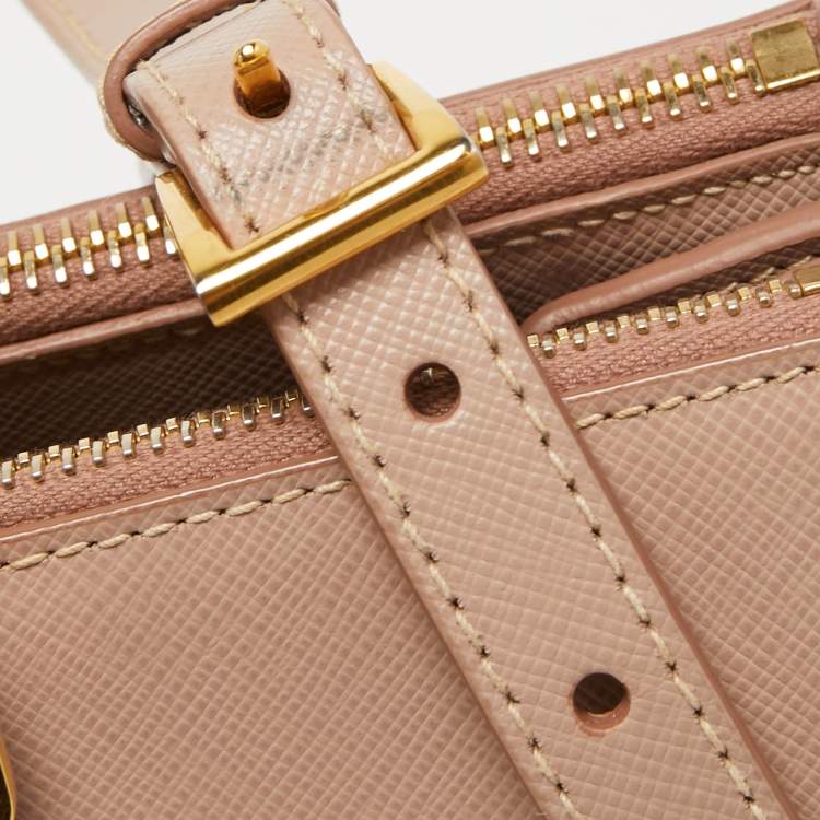 Pre Owned Prada Pink Saffiano Lux Leather Medium Double Zip Tote